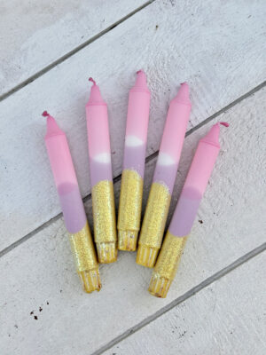 1 stk håndlavet stearinlys, lyserød, lilla, hvid og guld